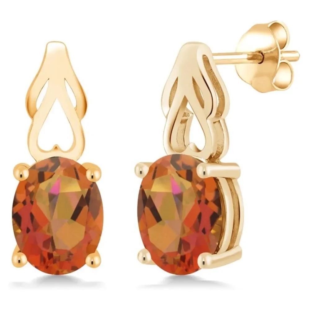 18K Yellow Gold 925 with 3.60Cttw Twilight Mystic Quartz Oval Post Drop Earrings